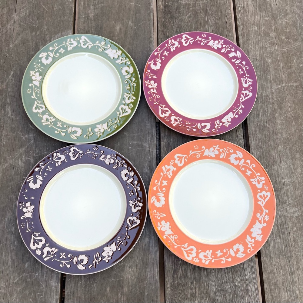 Tag Ceramic Plate Set of Four Multicolor Floral Glazed Edge Fall Colors 8"